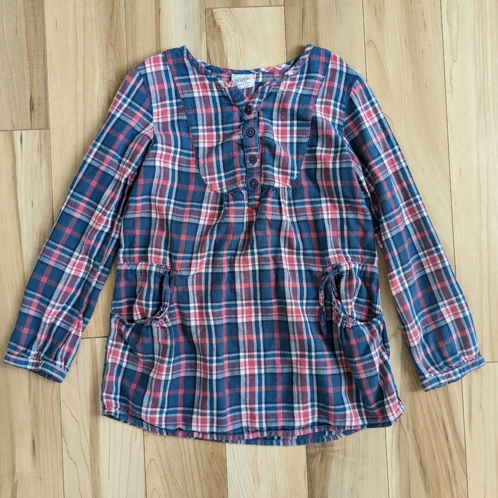 Mini Boden Plaid Cotton Blue And Pink Long Sleeve Shirt